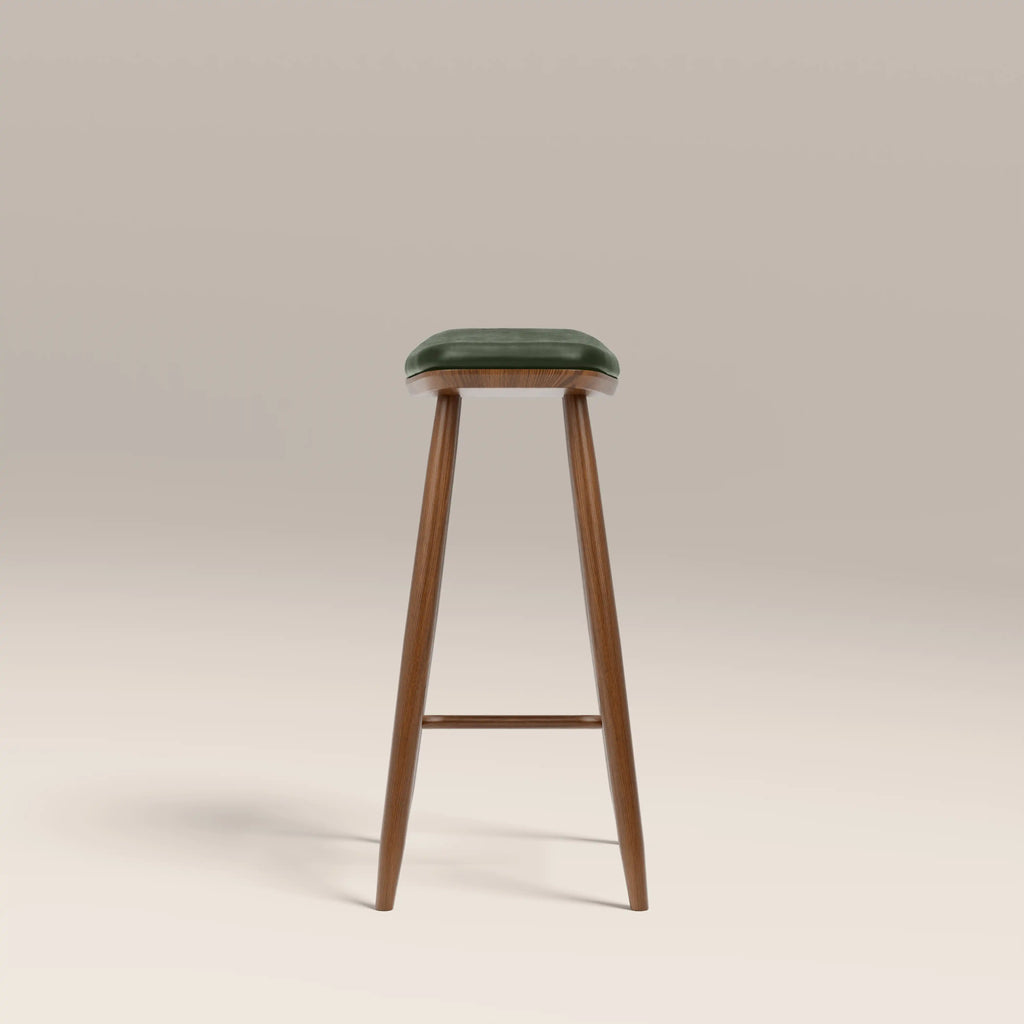 Hatton Wooden Kitchen Stool | Vintage Green Faux Leather & Walnut