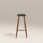Hatton Wooden Kitchen Stool | Vintage Green Faux Leather & Walnut