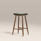Hatton Wooden Kitchen Stool | Vintage Green Faux Leather & Walnut
