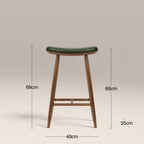 Hatton Wooden Kitchen Stool | Vintage Green Faux Leather & Walnut