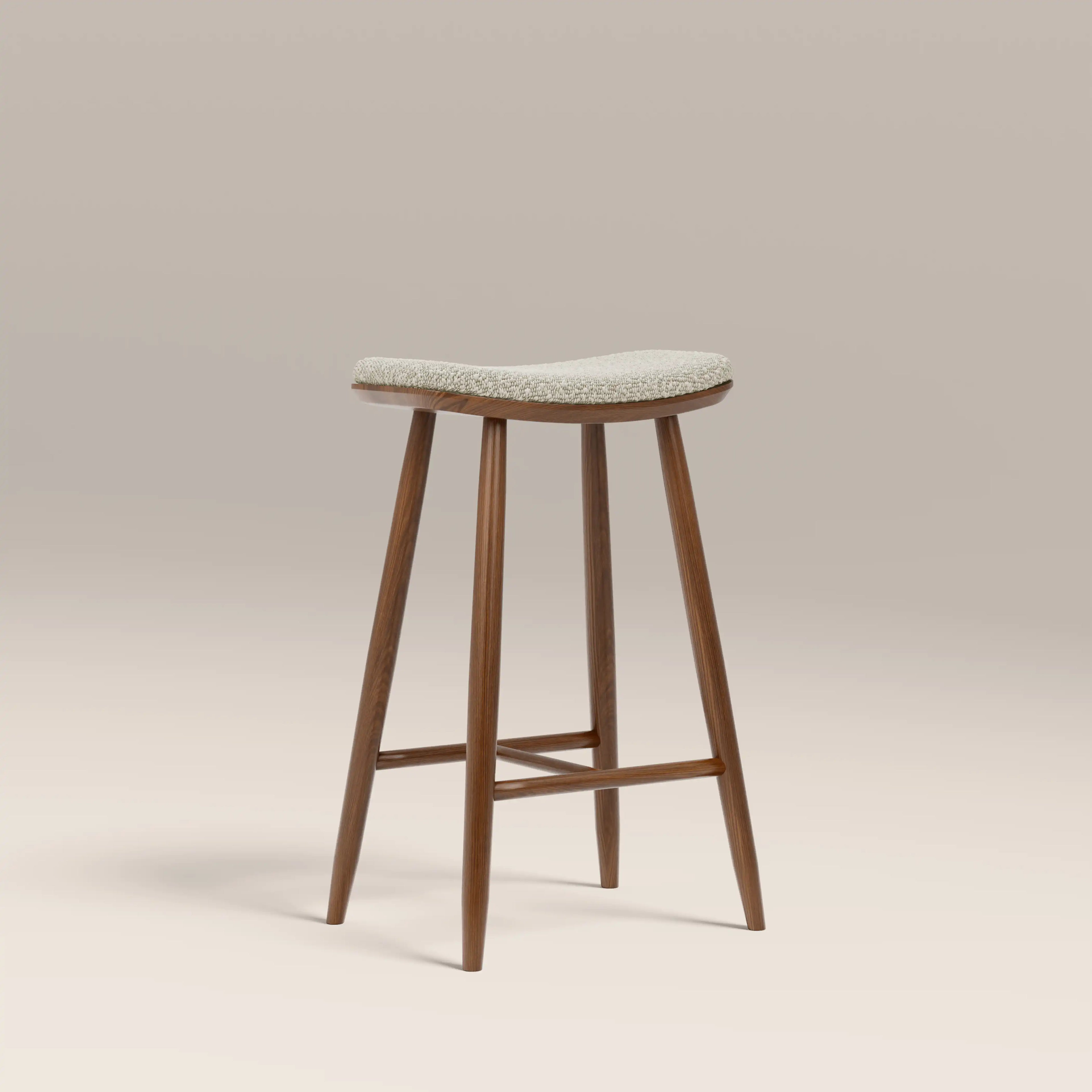 Hatton Wooden Kitchen Stool | Speckled Stone Sustainable Boucle & Walnut