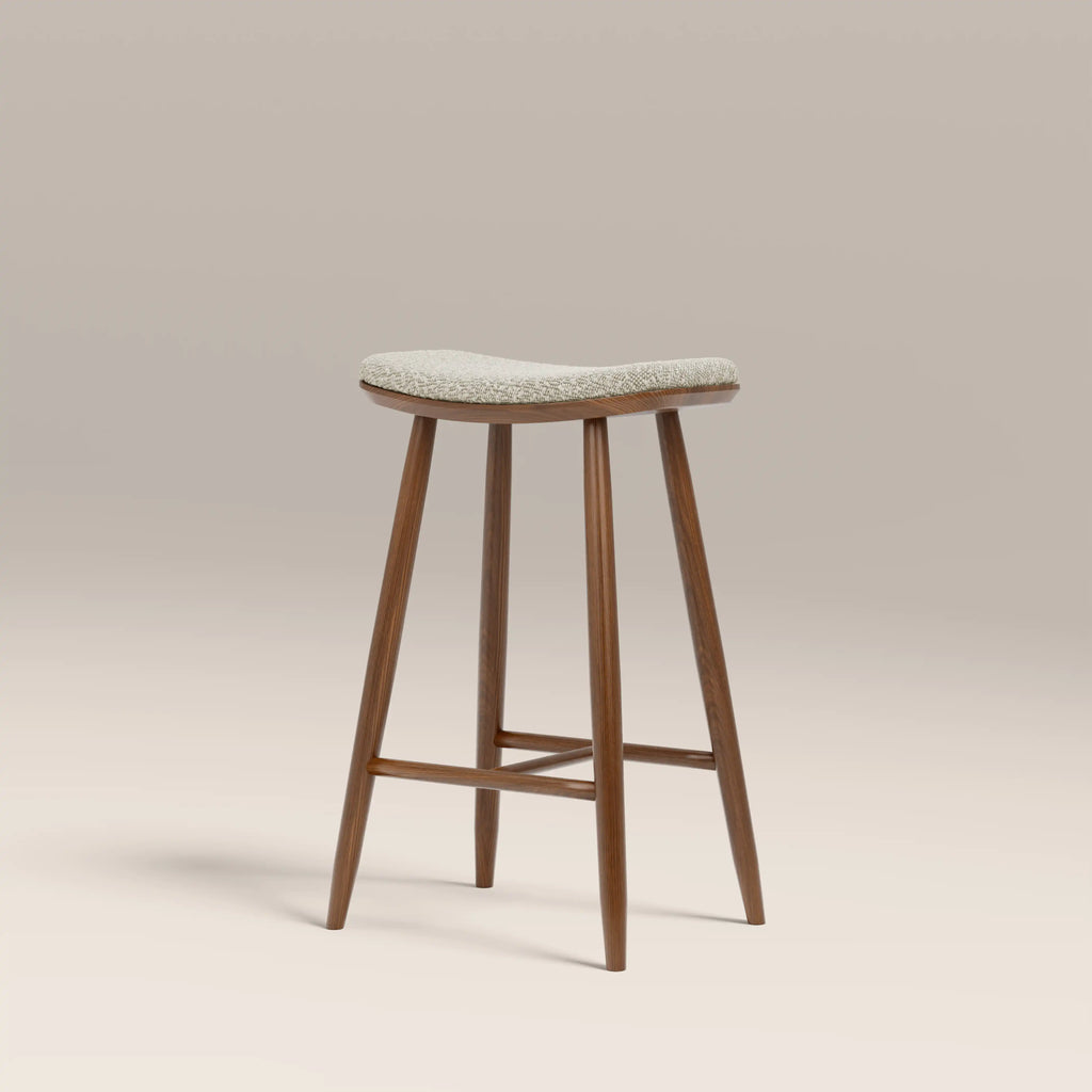 Hatton Wooden Kitchen Stool | Speckled Stone Sustainable Boucle & Walnut