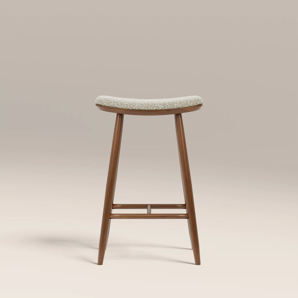 Hatton Wooden Kitchen Stool | Speckled Stone Sustainable Boucle & Walnut