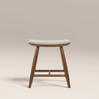 Hatton Wooden Low Stool | Speckled Stone Sustainable Boucle & Walnut