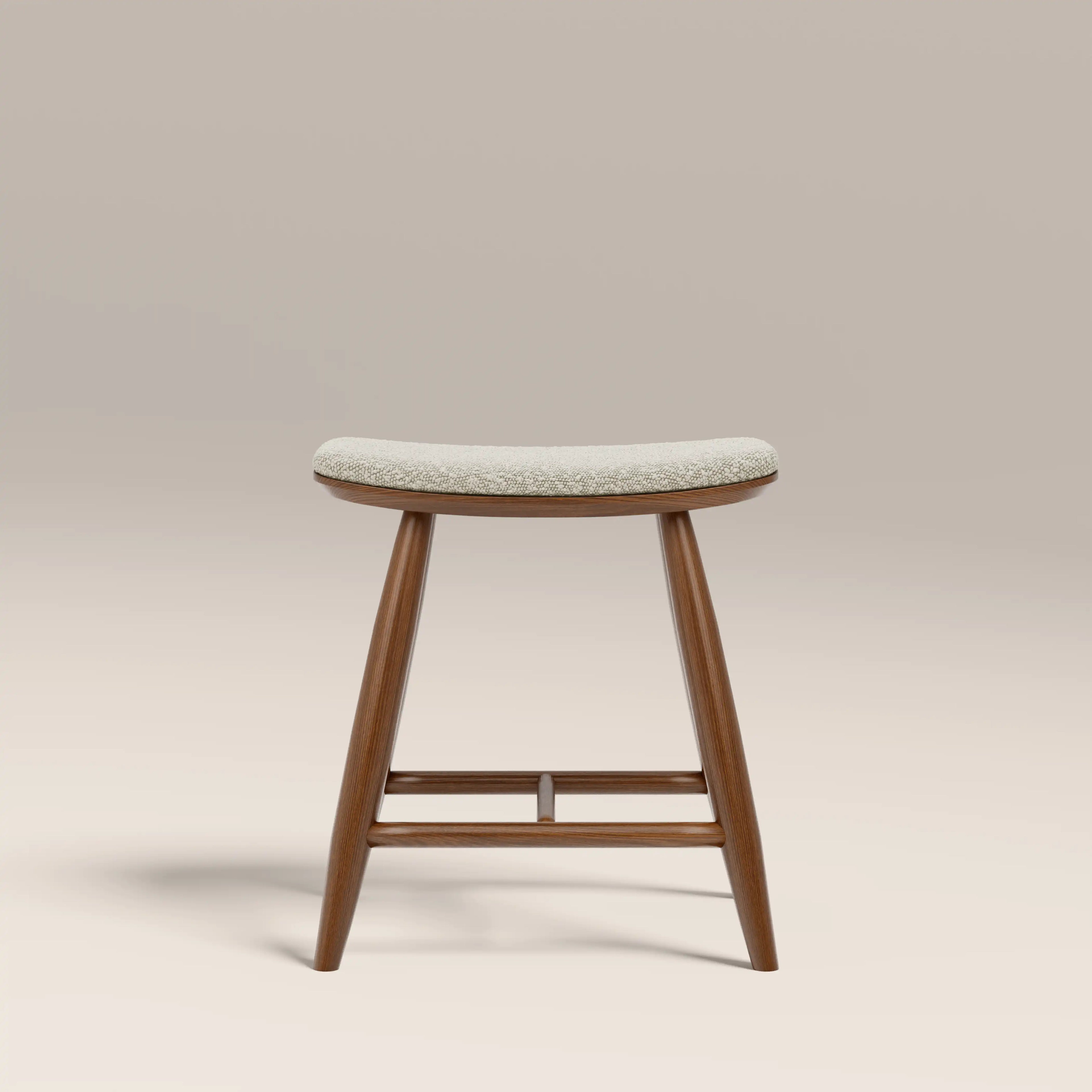 Hatton Wooden Low Stool | Speckled Stone Sustainable Boucle & Walnut