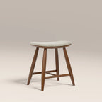 Hatton Wooden Low Stool | Speckled Stone Sustainable Boucle & Walnut