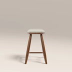 Hatton Wooden Low Stool | Speckled Stone Sustainable Boucle & Walnut
