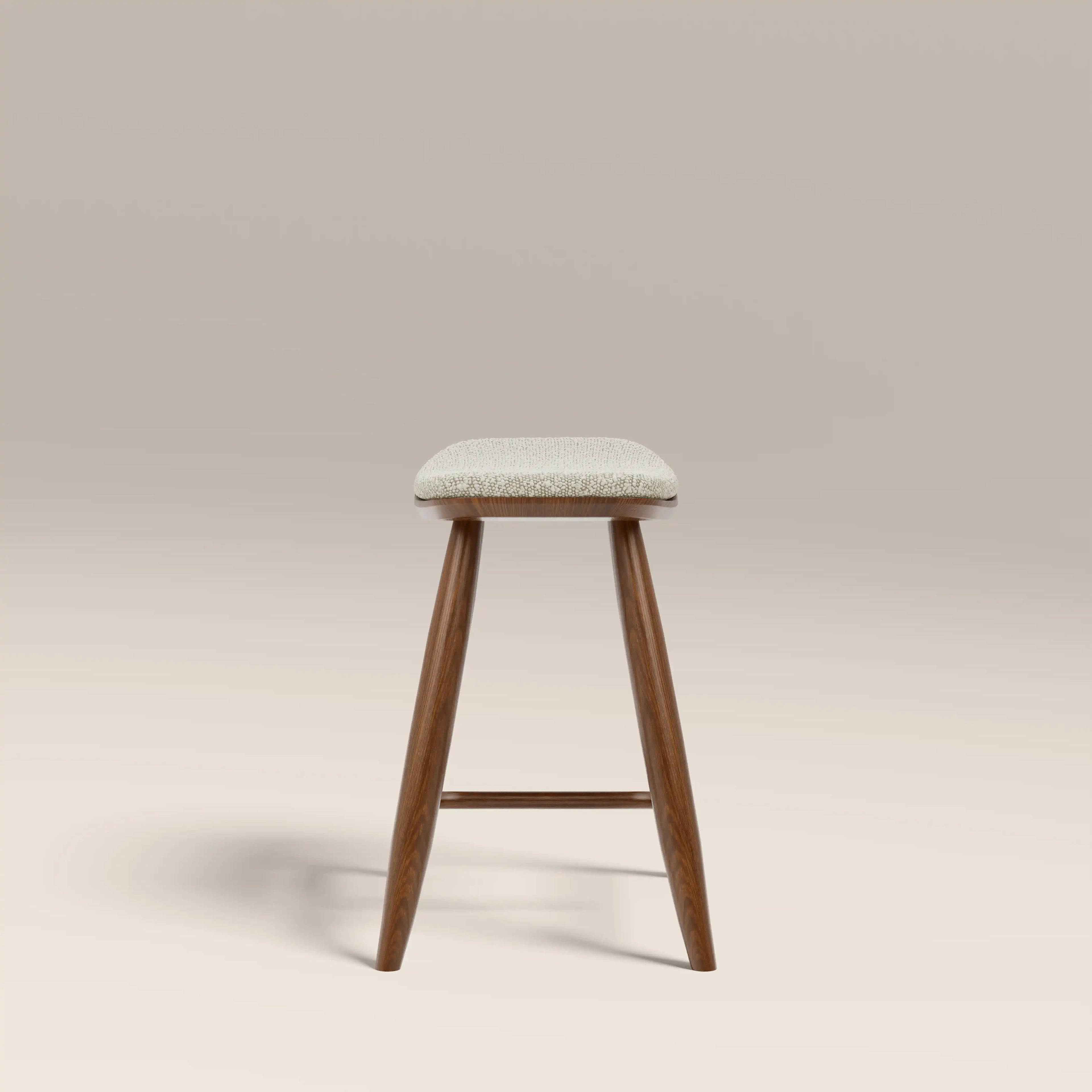 Hatton Wooden Low Stool | Speckled Stone Sustainable Boucle & Walnut