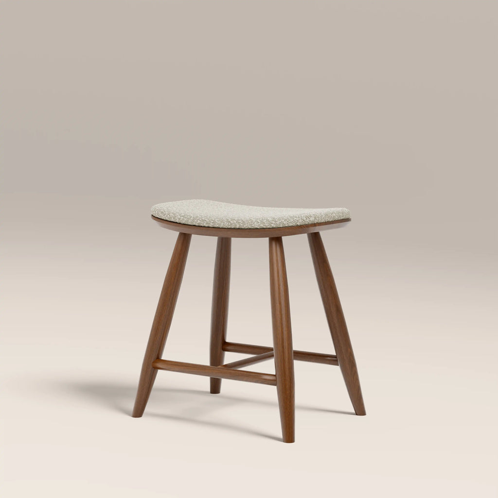 Hatton Wooden Low Stool | Speckled Stone Sustainable Boucle & Walnut