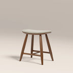 Hatton Wooden Low Stool | Speckled Stone Sustainable Boucle & Walnut