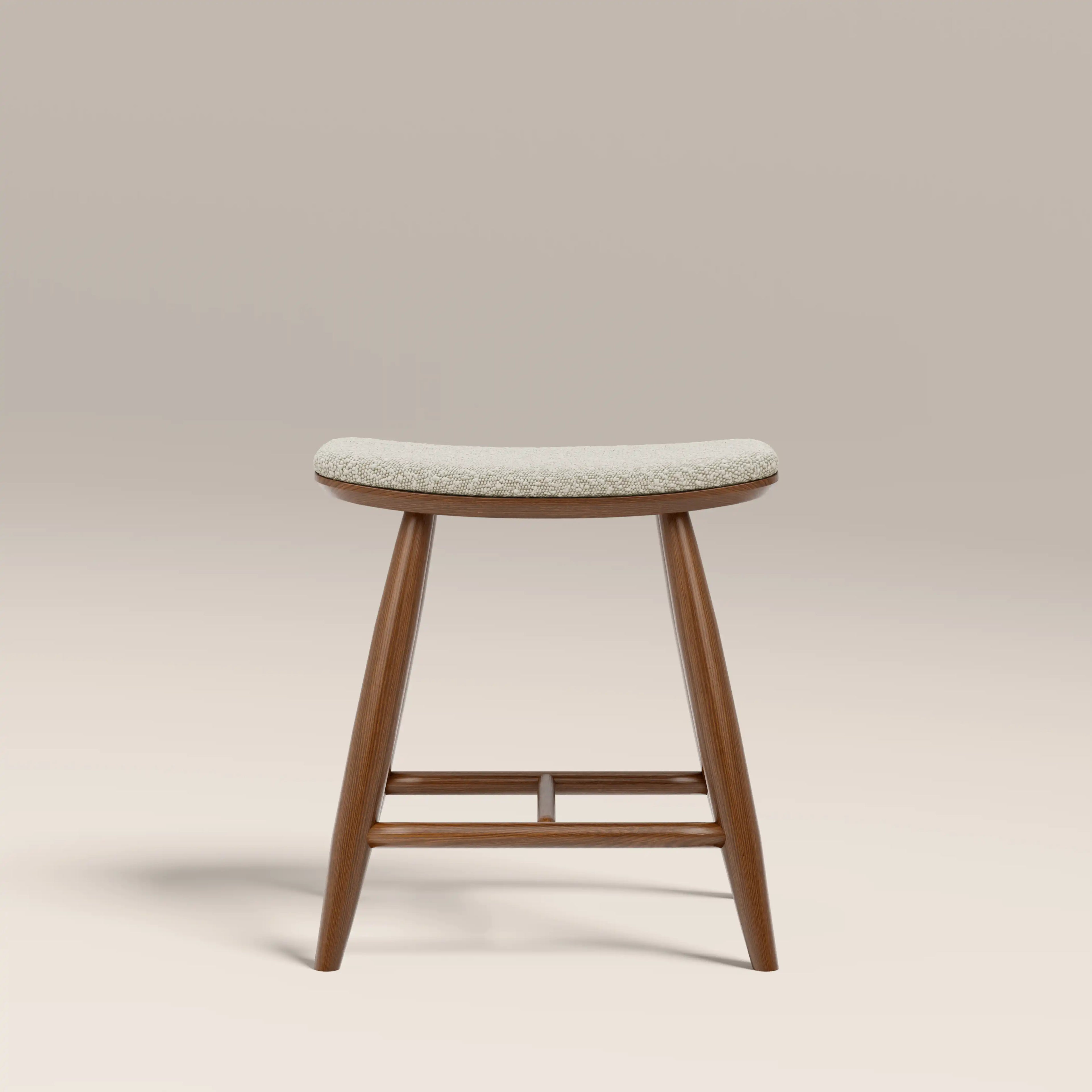 Hatton Wooden Low Stool | Speckled Stone Sustainable Boucle & Walnut