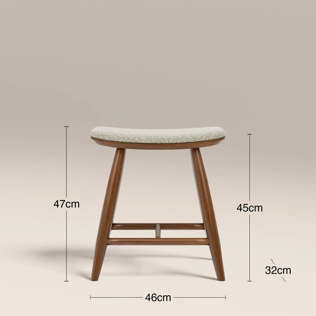 Hatton Wooden Low Stool | Speckled Stone Sustainable Boucle & Walnut
