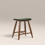 Hatton Wooden Low Stool | Vintage Green Faux Leather & Walnut
