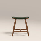 Hatton Wooden Low Stool | Vintage Green Faux Leather & Walnut