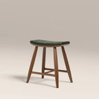 Hatton Wooden Low Stool | Vintage Green Faux Leather & Walnut