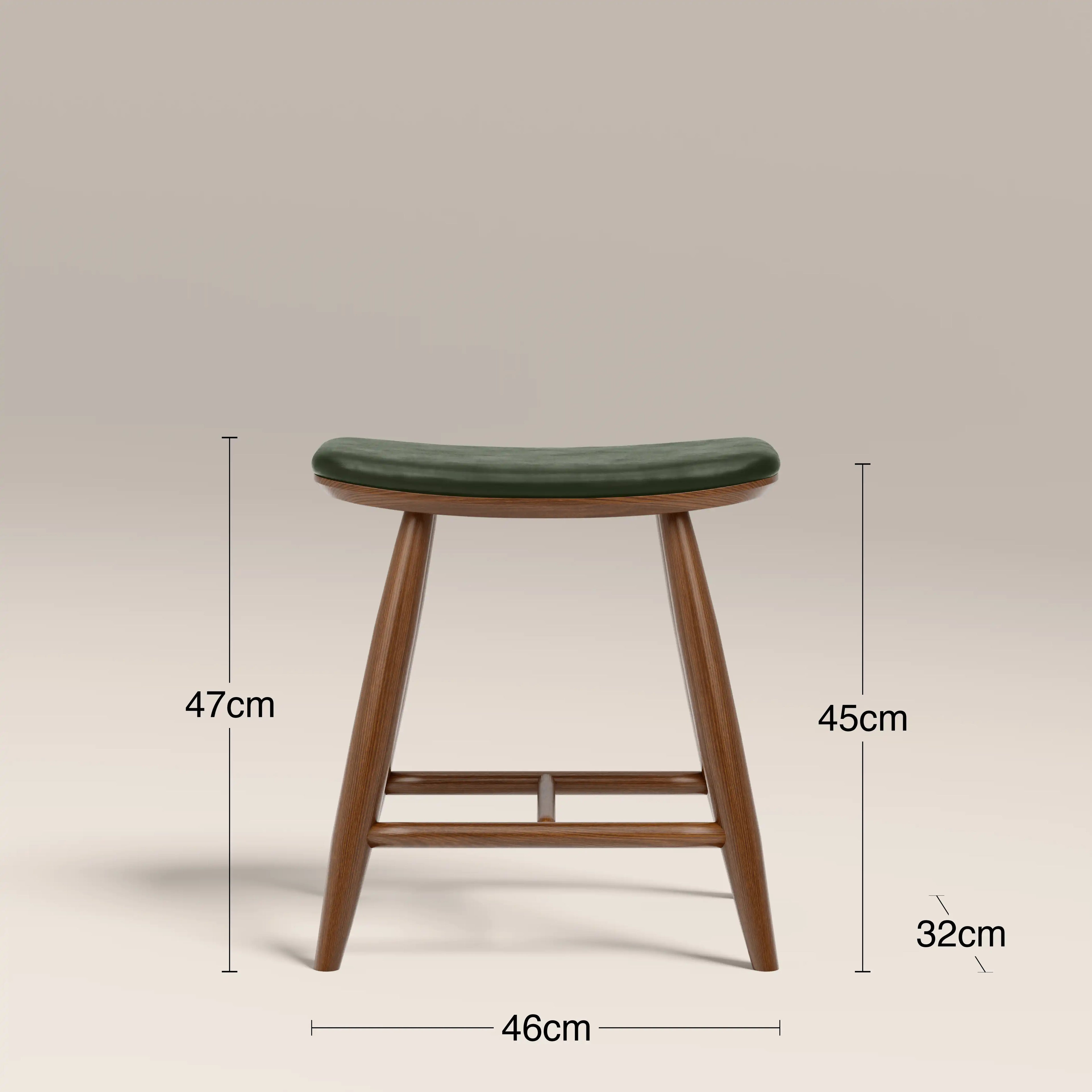 Hatton Wooden Low Stool | Vintage Green Faux Leather & Walnut