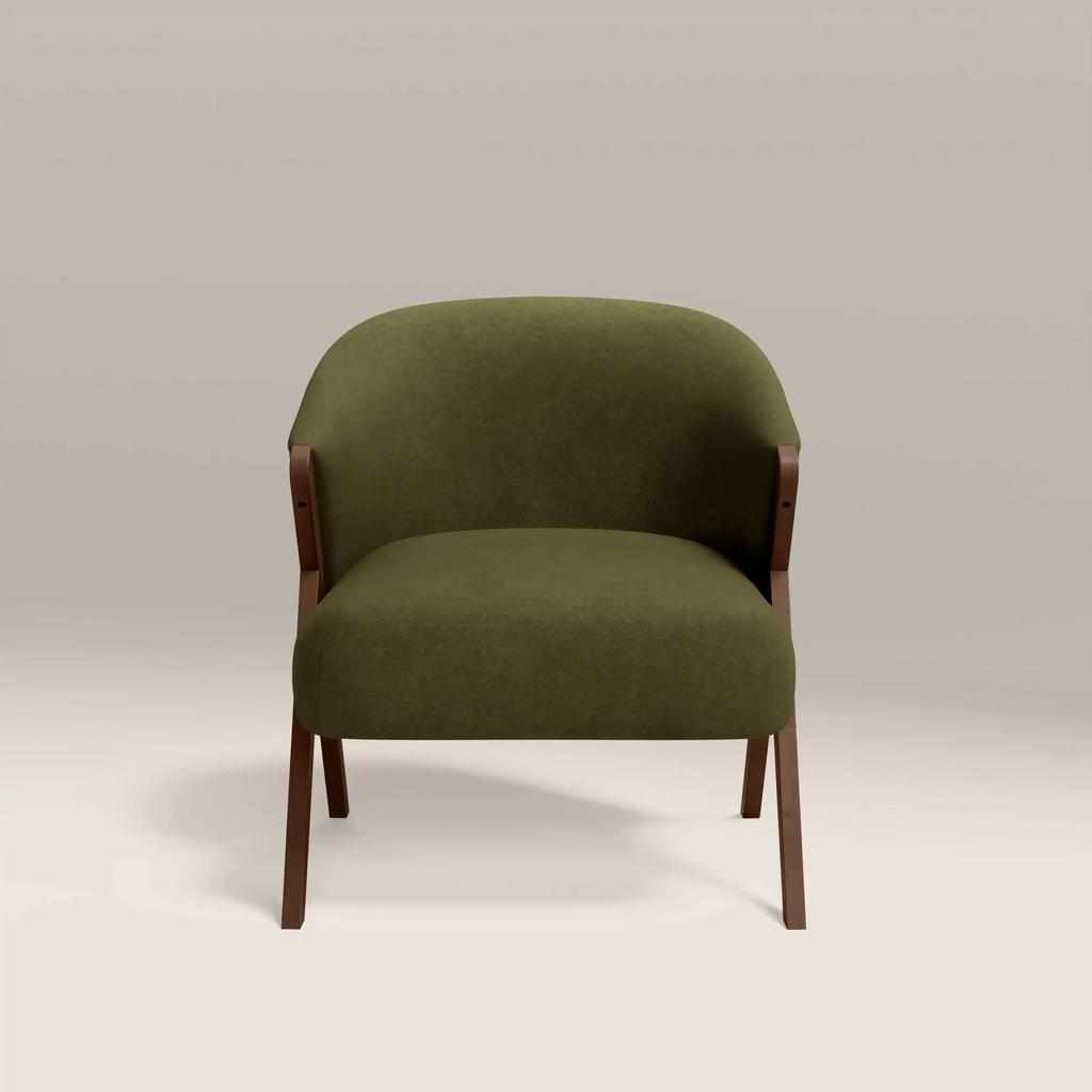 Kira Accent Chair | Moss Green Sustainable Mohair Velvet & Walnut