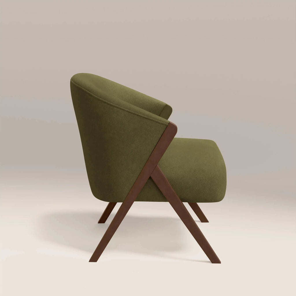 Kira Accent Chair | Moss Green Sustainable Mohair Velvet & Walnut