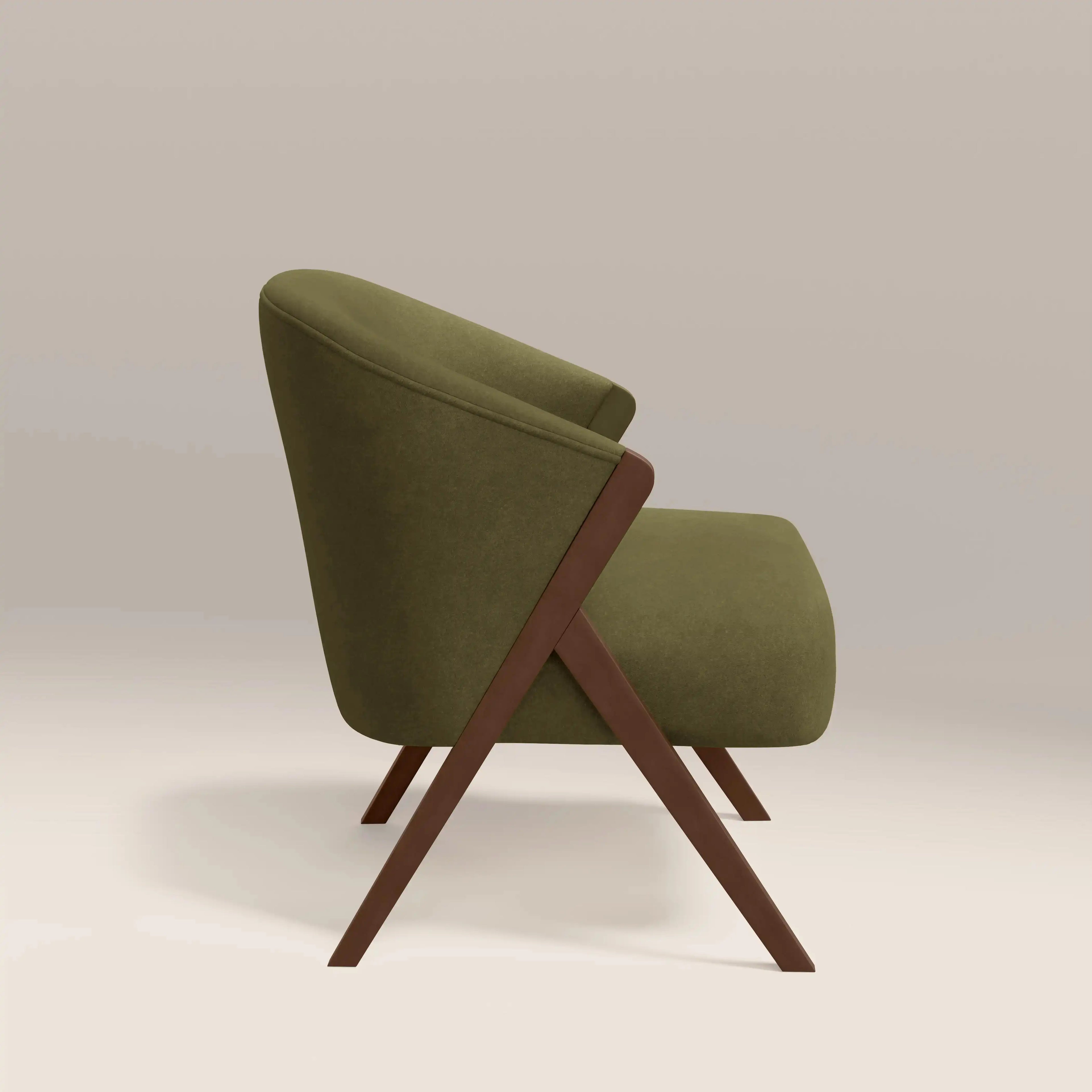 Kira Accent Chair | Moss Green Sustainable Mohair Velvet & Walnut