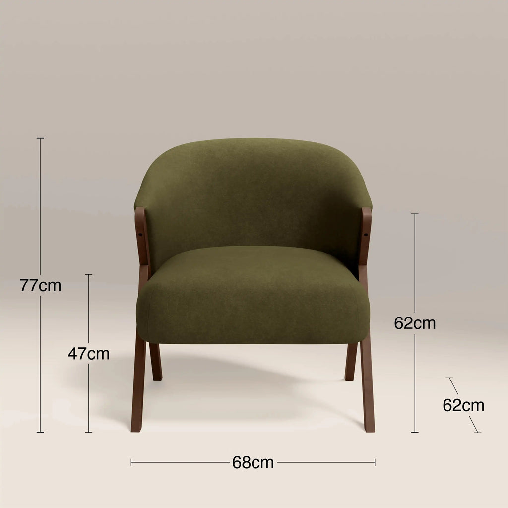 Kira Accent Chair | Moss Green Sustainable Mohair Velvet & Walnut