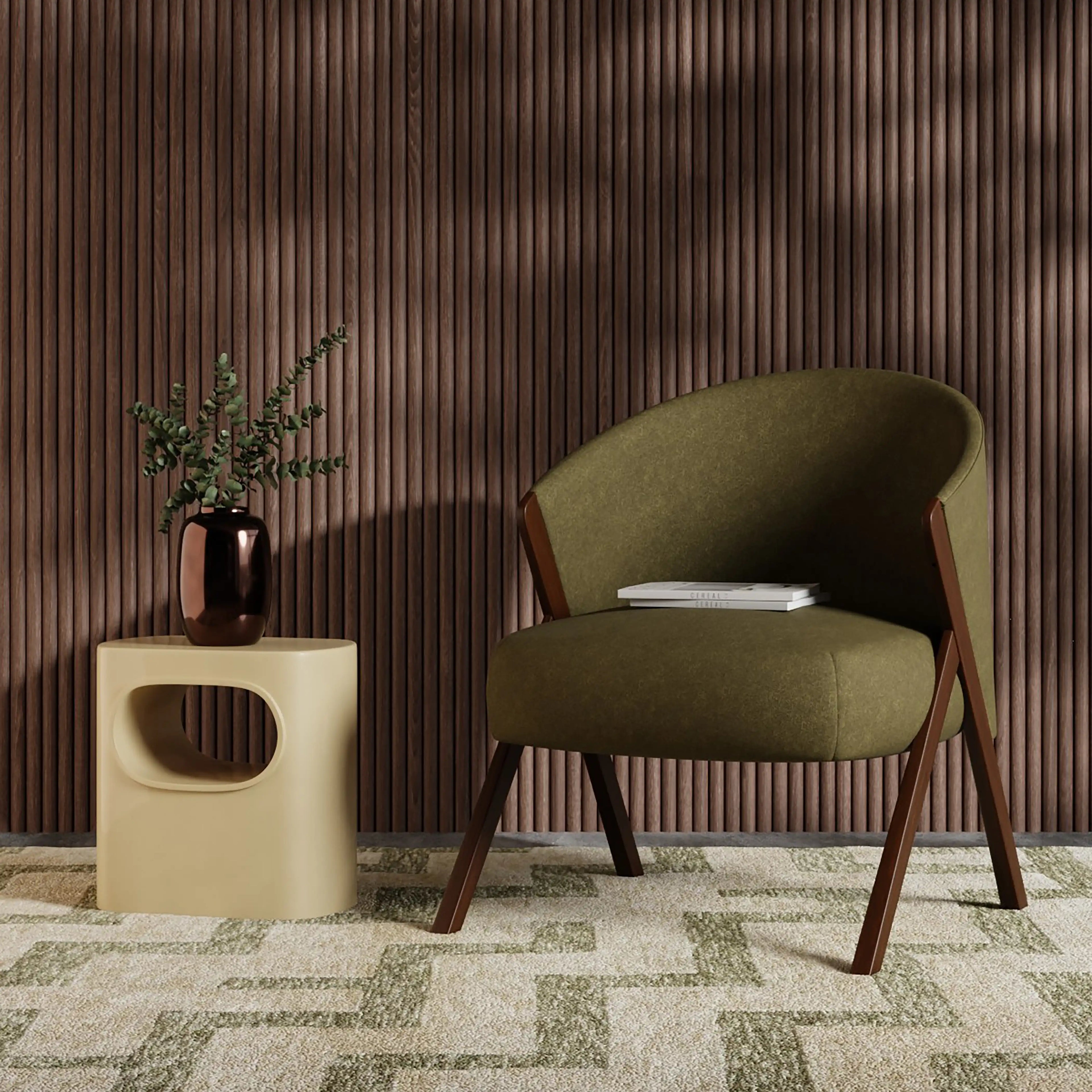 Kira Accent Chair | Moss Green Sustainable Mohair Velvet & Walnut