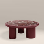 Carson Round Coffee Table | Maroon Red Marble & High Gloss Burgundy