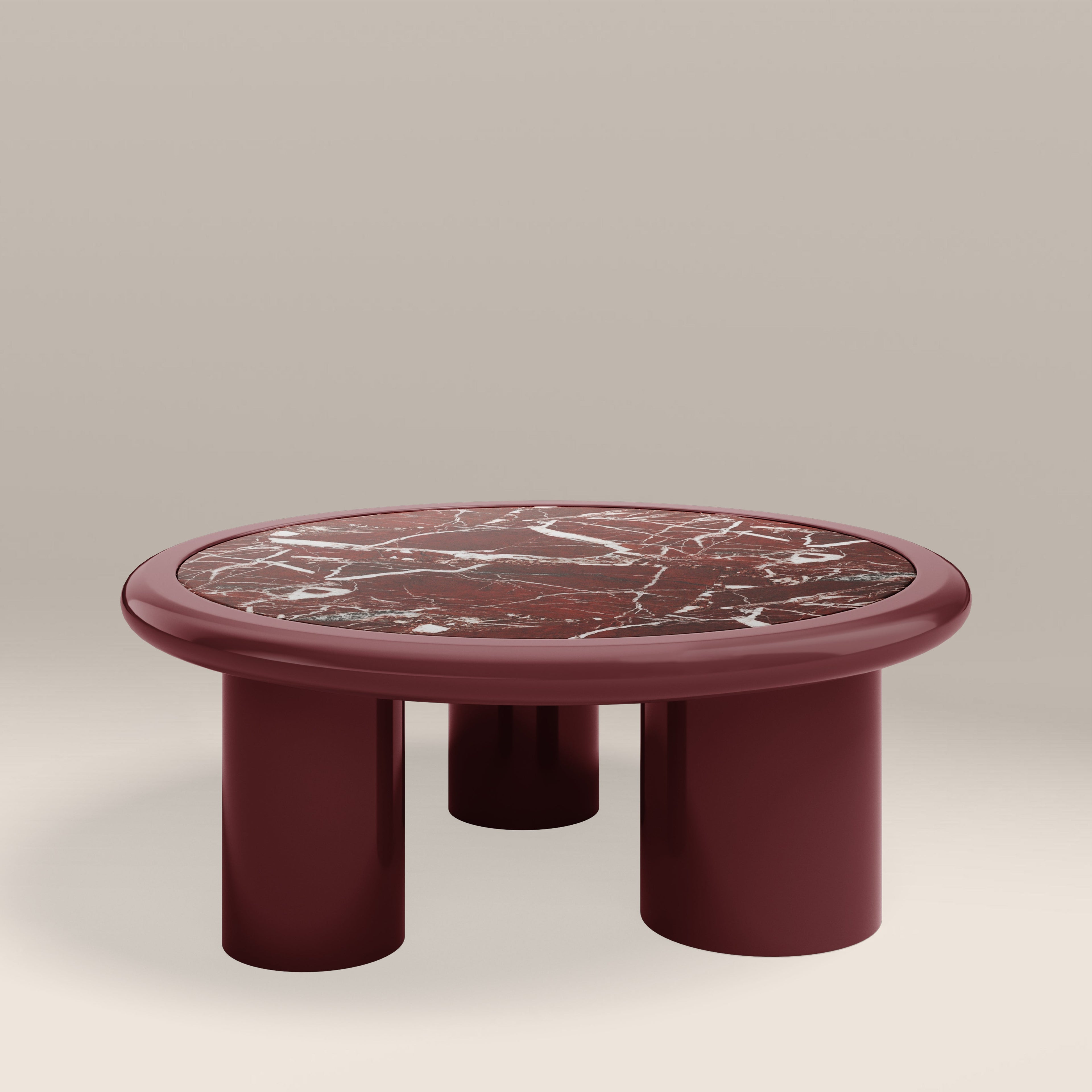 Carson Round Coffee Table | Maroon Red Marble & High Gloss Burgundy