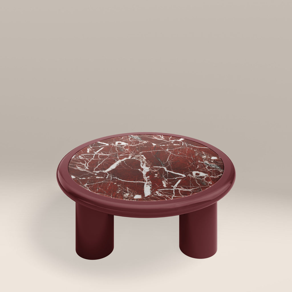Carson Round Coffee Table | Maroon Red Marble & High Gloss Burgundy