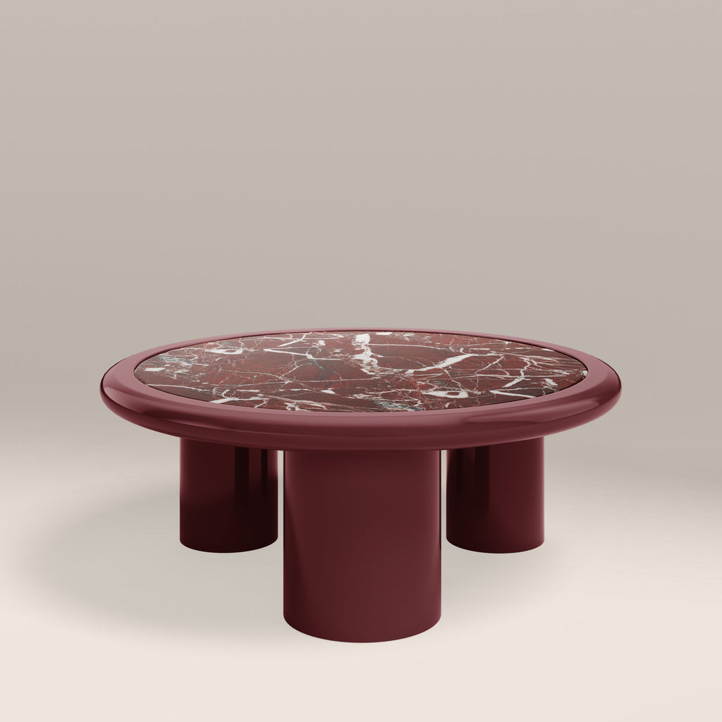 Carson Round Coffee Table | Maroon Red Marble & High Gloss Burgundy