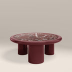 Carson Round Coffee Table | Maroon Red Marble & High Gloss Burgundy