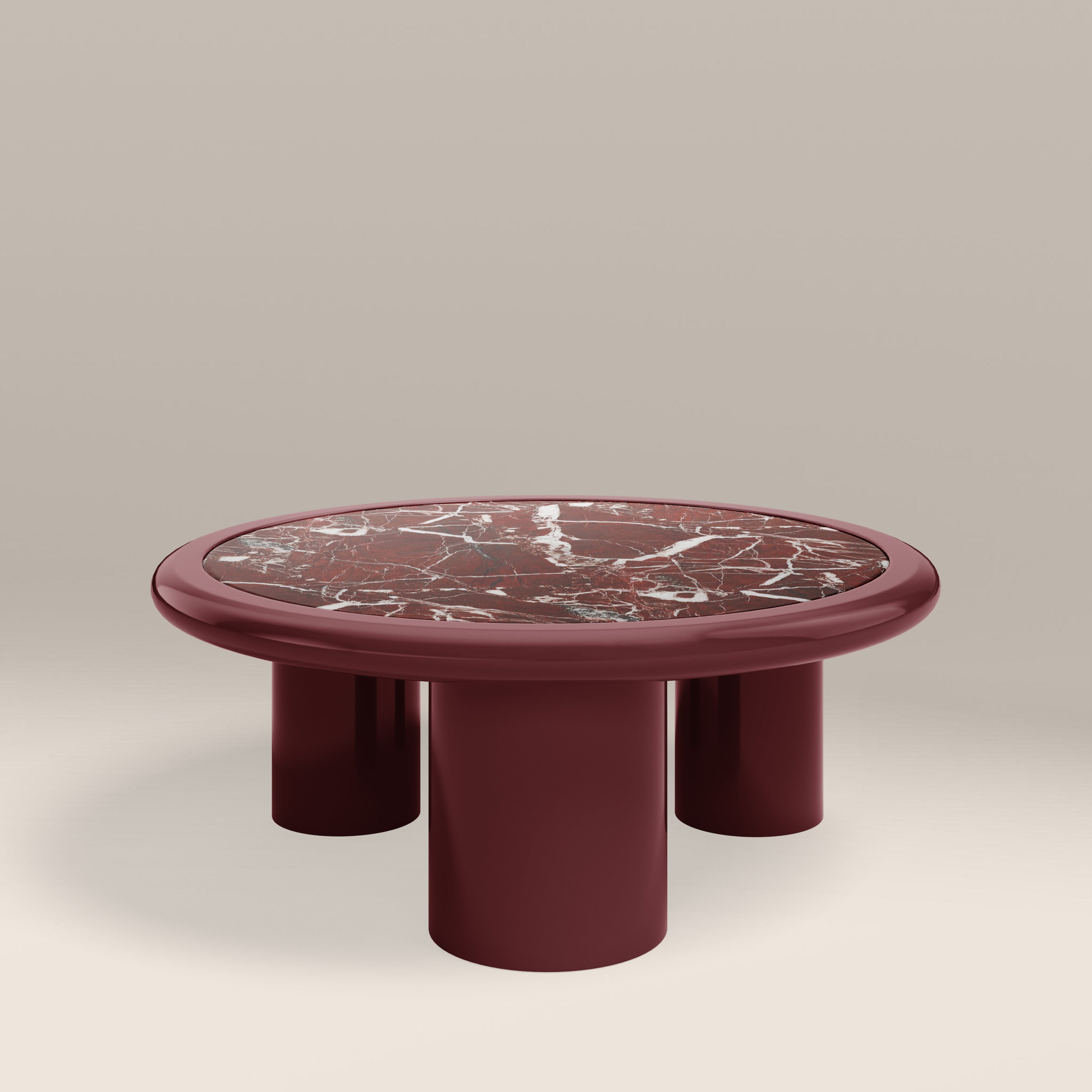 Carson Round Coffee Table | Maroon Red Marble & High Gloss Burgundy