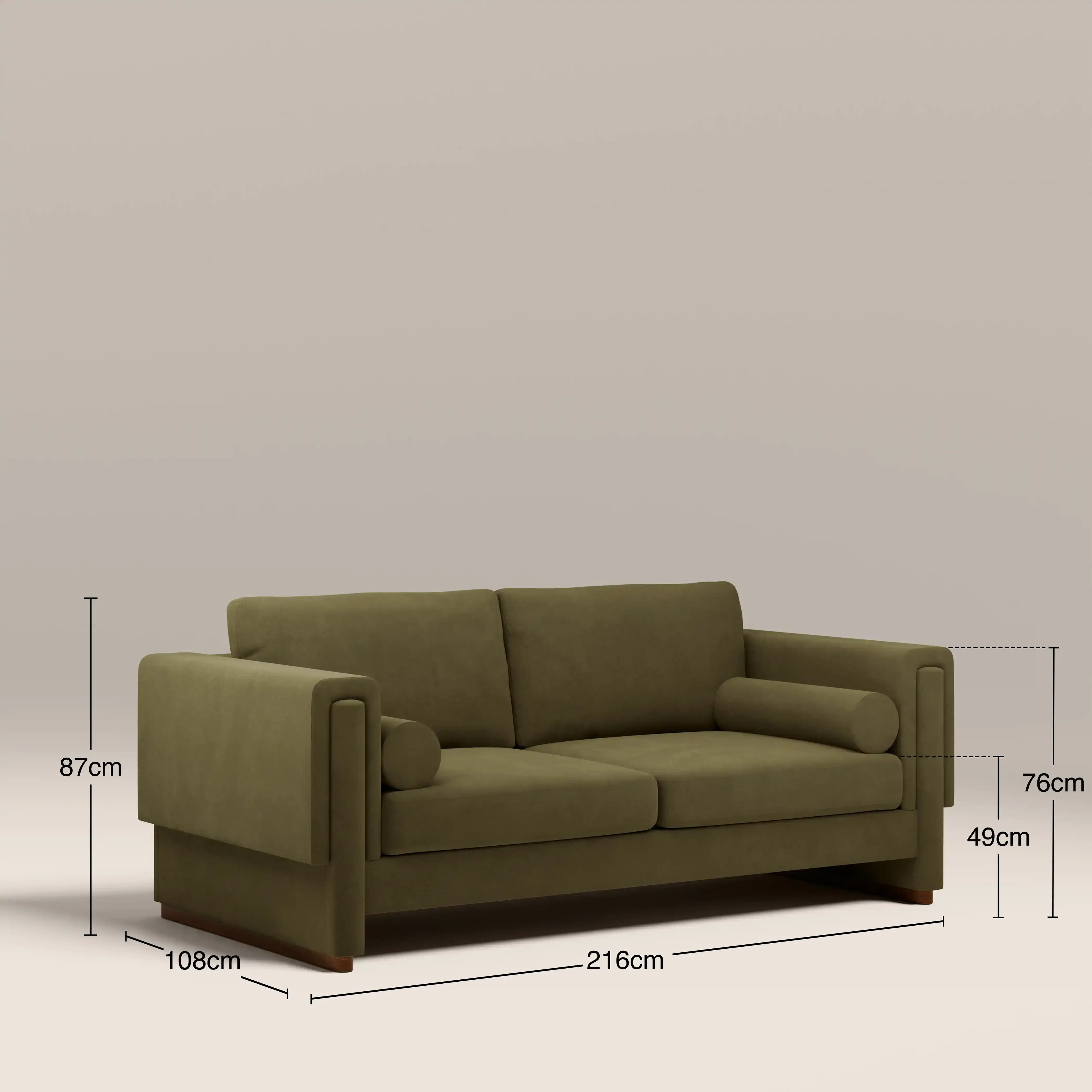 Ava 3 Seater Sofa | Moss Green Sustainable Mohair Velvet