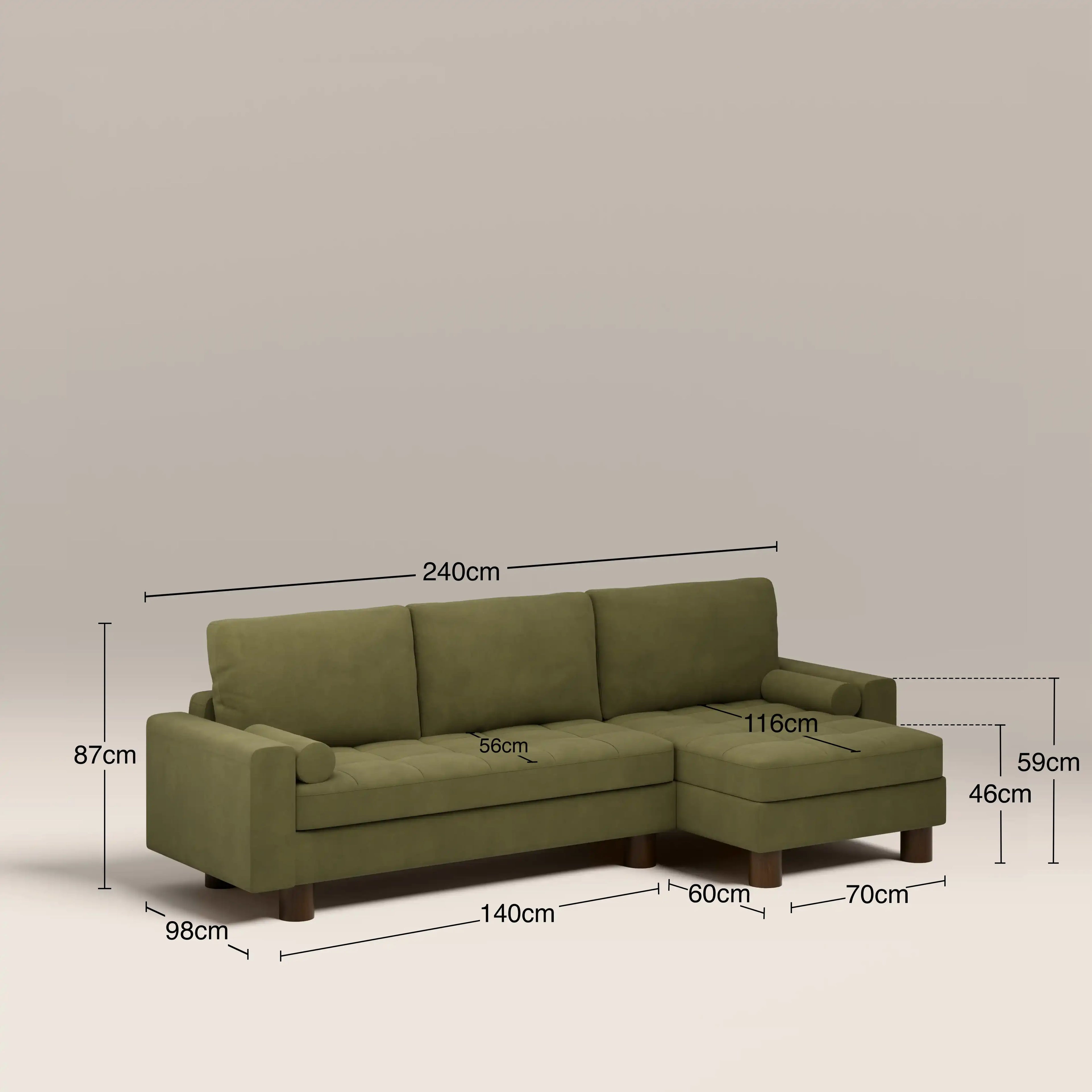 Diego Reversible Corner 3 Seater Sofa Bed | Moss Green Mohair Sustainable Velvet