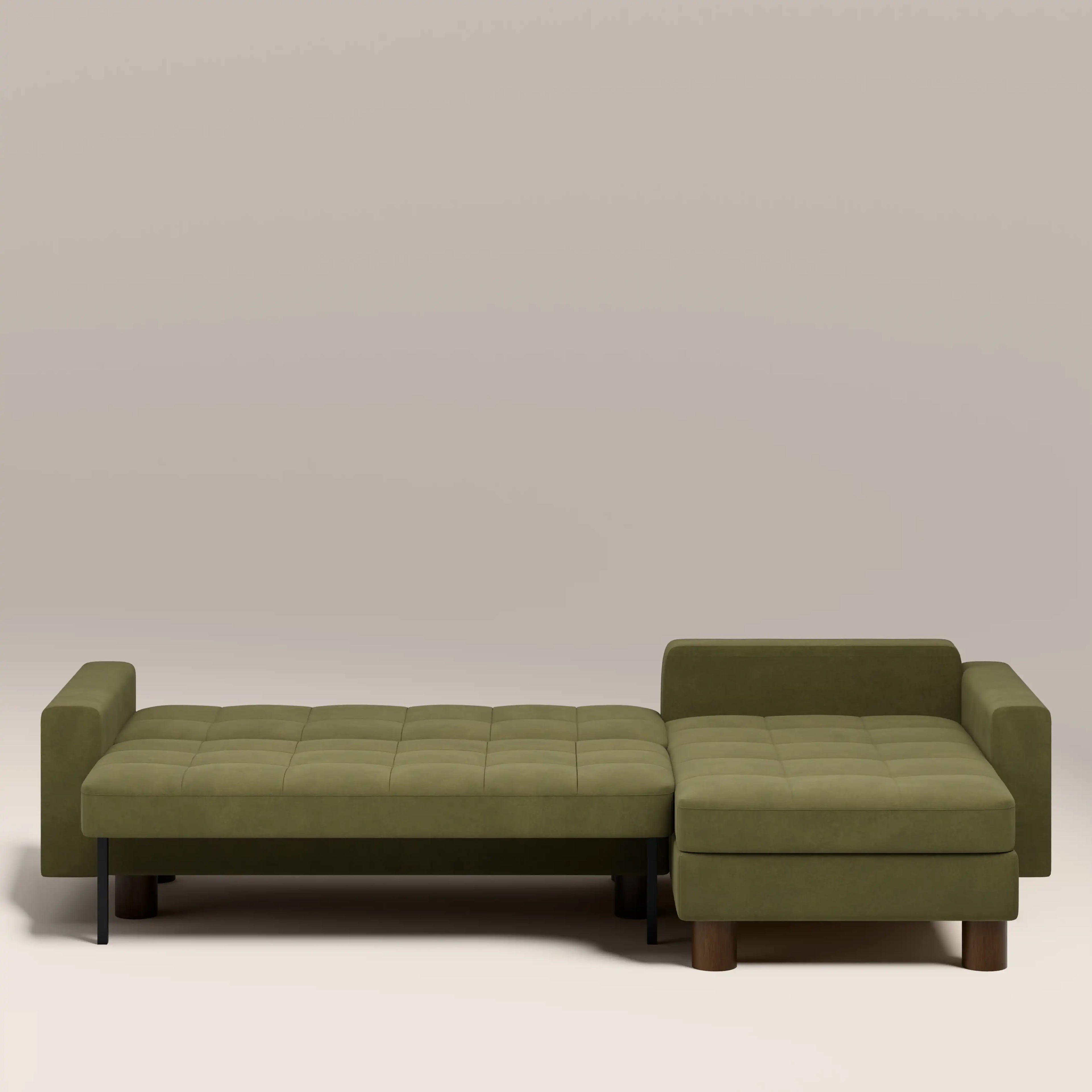 Diego Reversible Corner 3 Seater Sofa Bed | Moss Green Mohair Sustainable Velvet