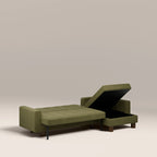 Diego Reversible Corner 3 Seater Sofa Bed | Moss Green Mohair Sustainable Velvet