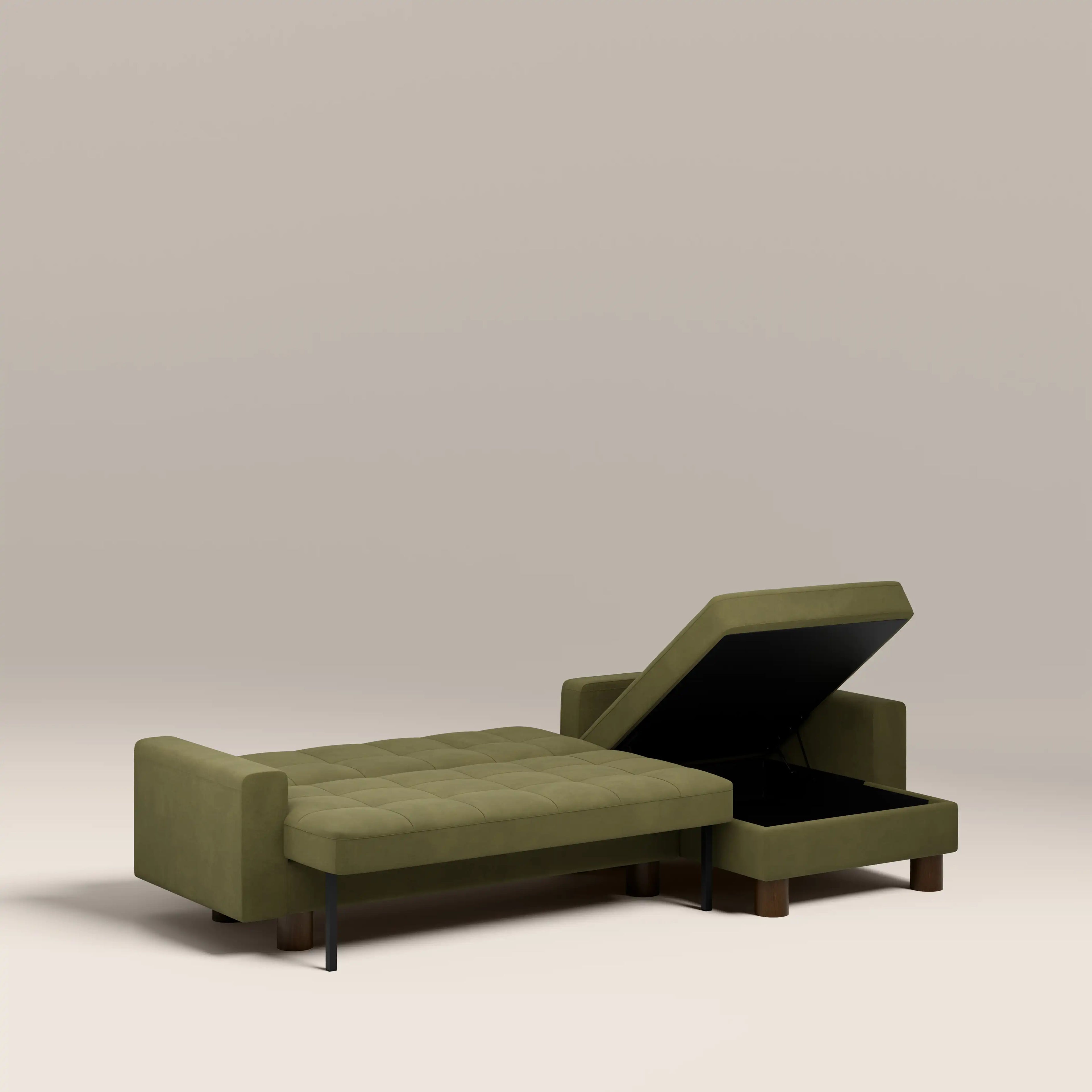 Diego Reversible Corner 3 Seater Sofa Bed | Moss Green Mohair Sustainable Velvet