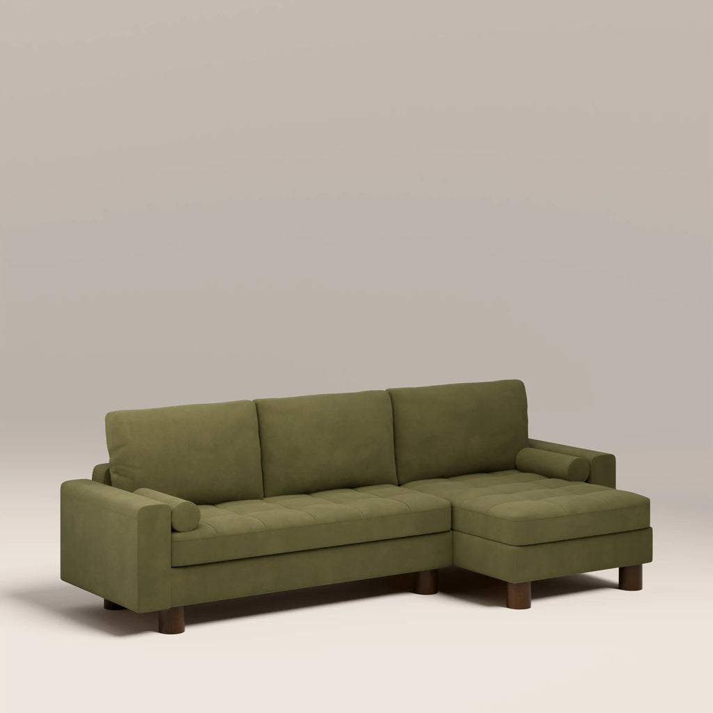 Diego Reversible Corner 3 Seater Sofa Bed | Moss Green Mohair Sustainable Velvet