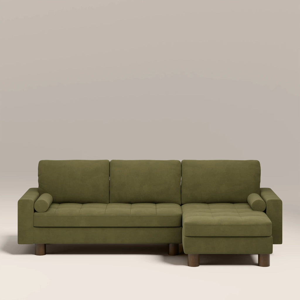 Diego Reversible Corner 3 Seater Sofa Bed | Moss Green Mohair Sustainable Velvet