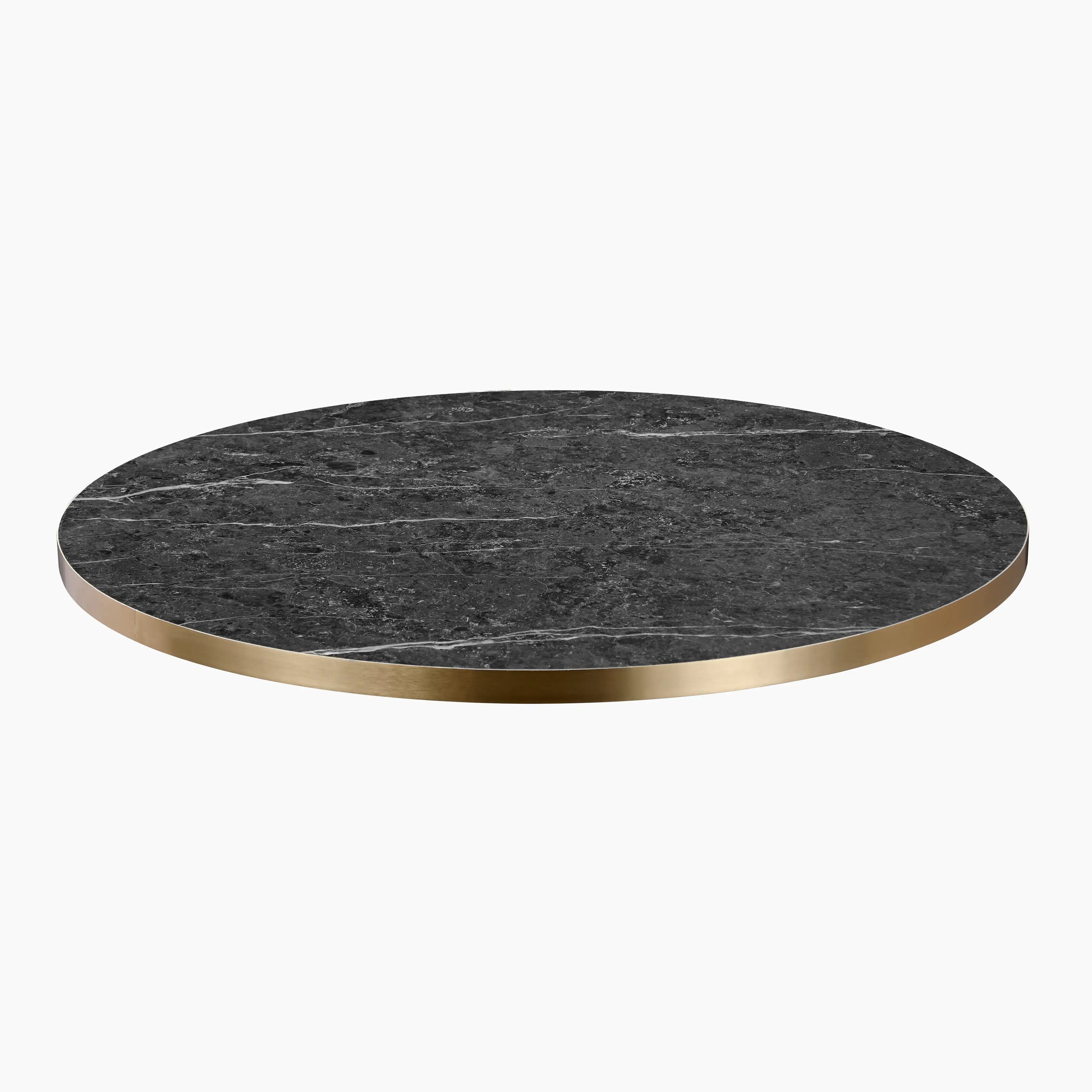 Jonas Round Table Top | Black Marble Effect & Brass