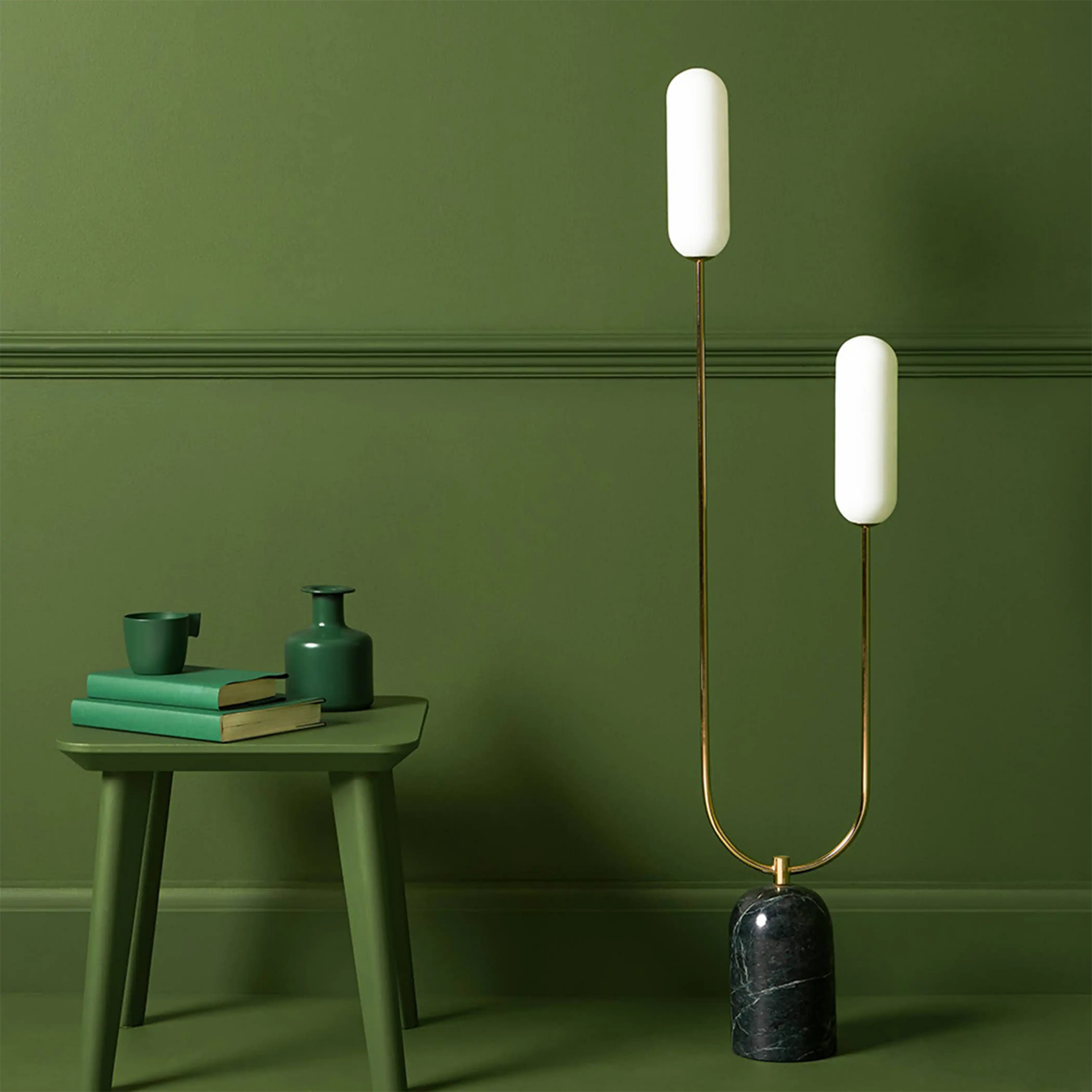 houseof 2 Light Curve Floor Lamp | Olive Green Marble