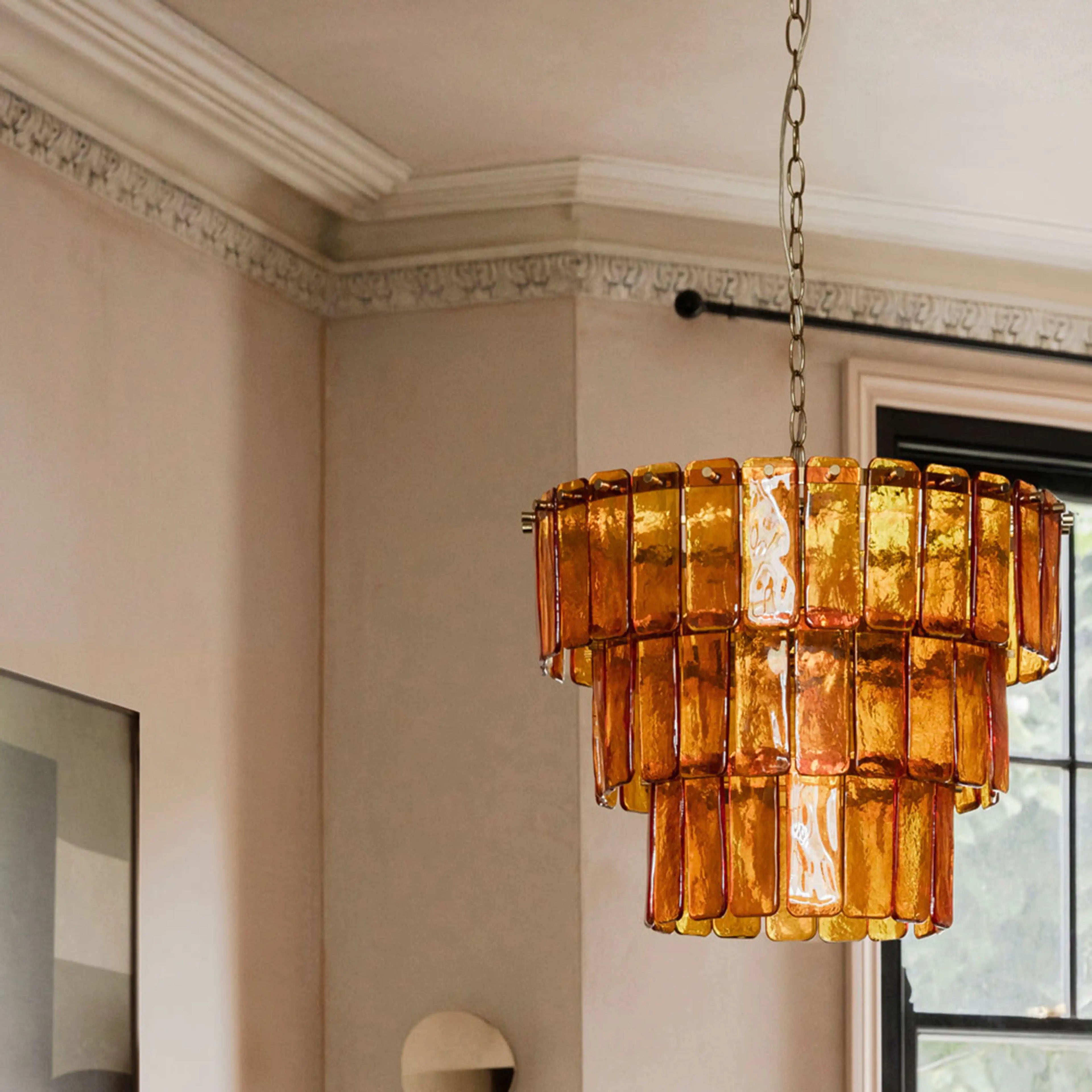 houseof Glass 3 Tiered Chandelier | Amber Orange