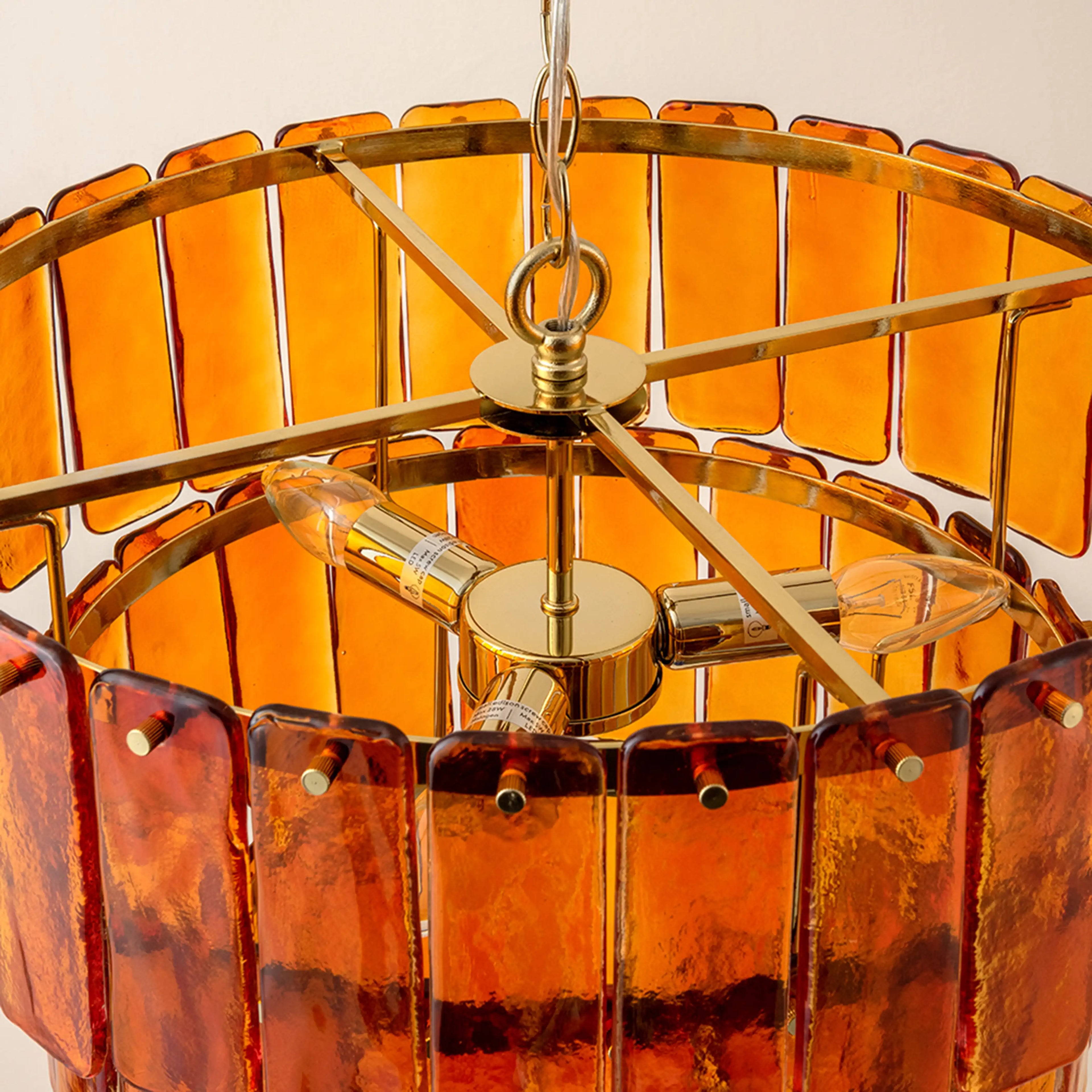 houseof Glass 3 Tiered Chandelier | Amber Orange