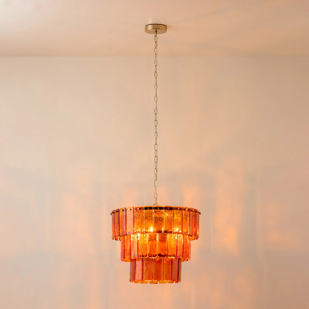 houseof Glass 3 Tiered Chandelier | Amber Orange