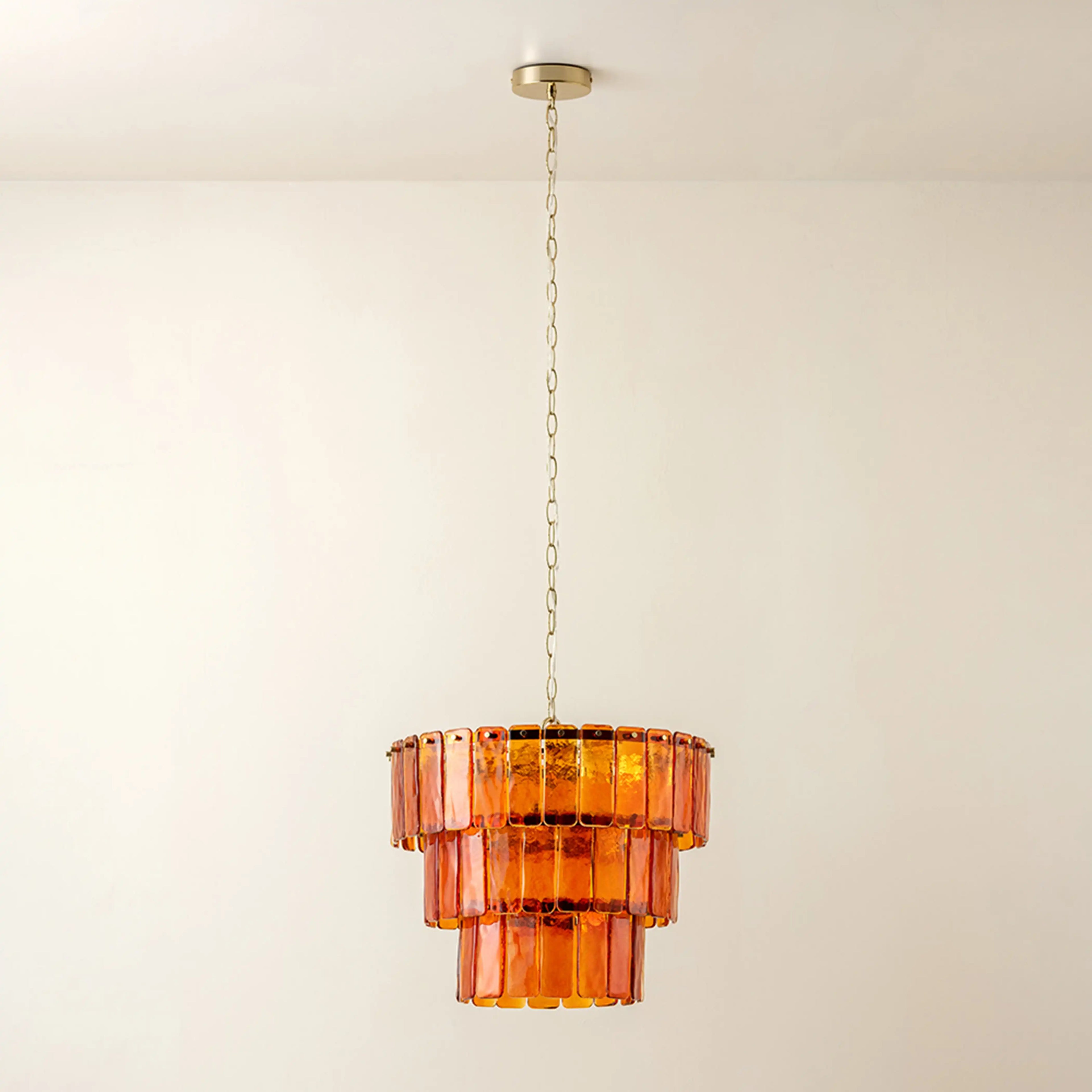 houseof Glass 3 Tiered Chandelier | Amber Orange