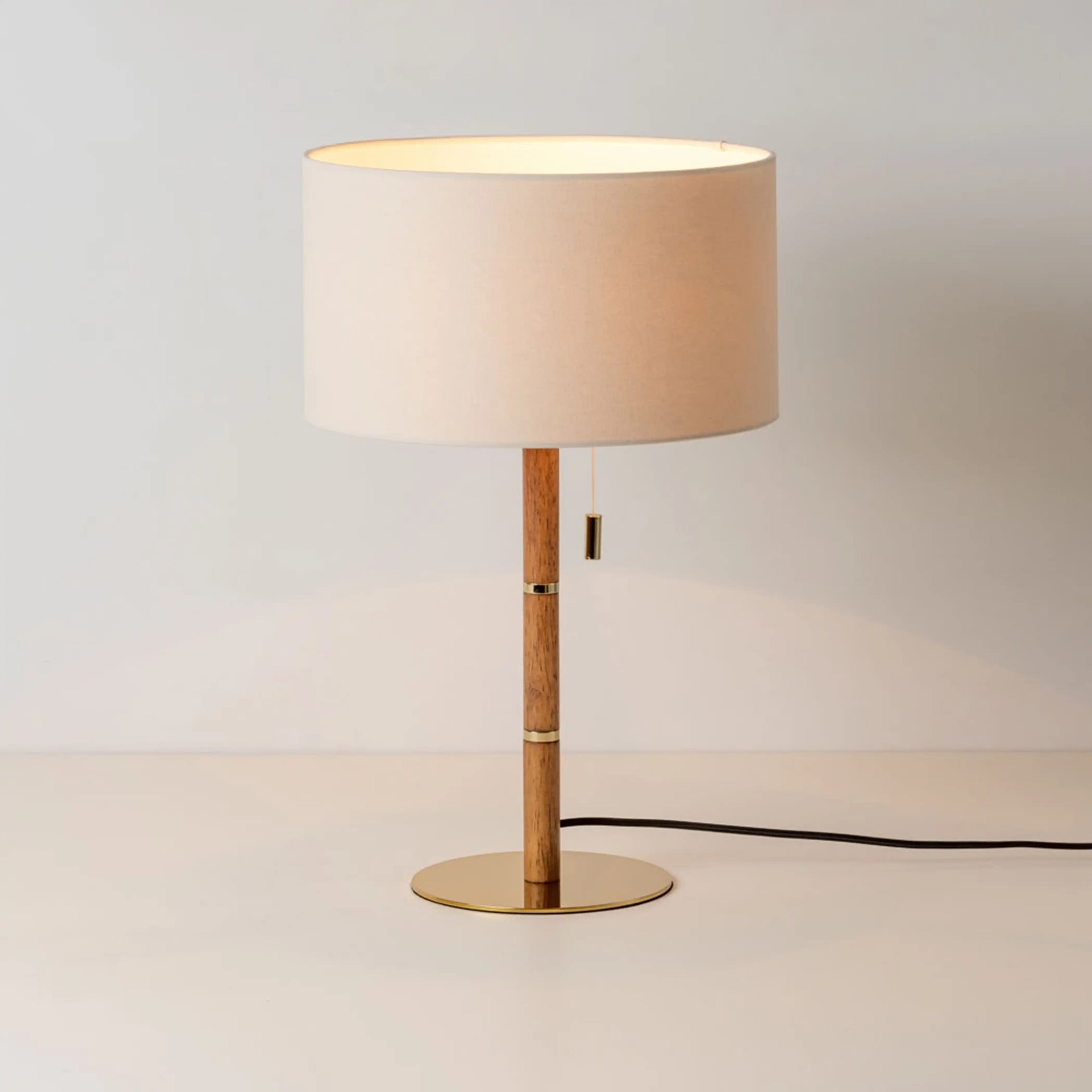 houseof Wooden Table Lamp | Natural Linen & Brass