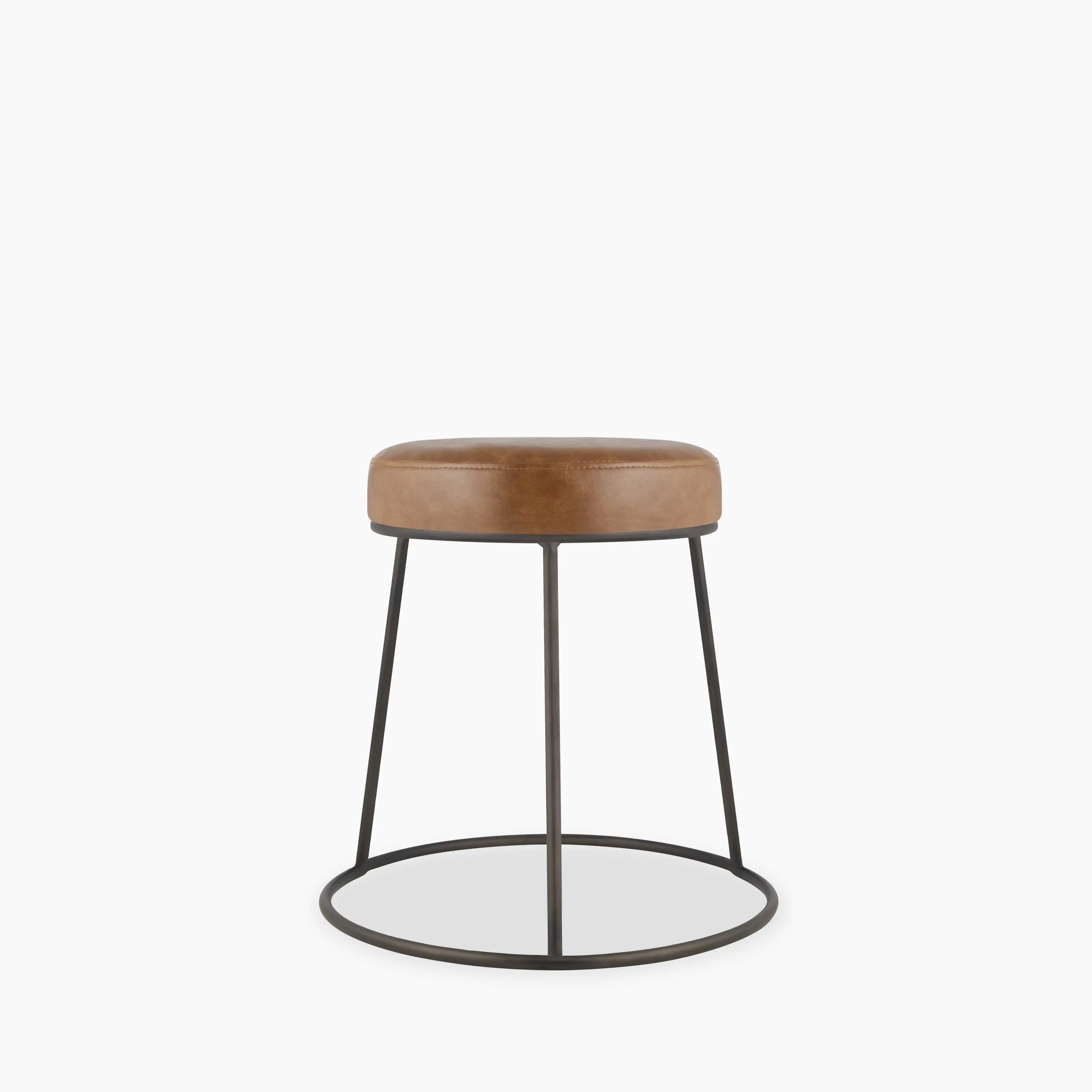 Austen Low Stool | Vintage Tan Faux Leather & Rustic