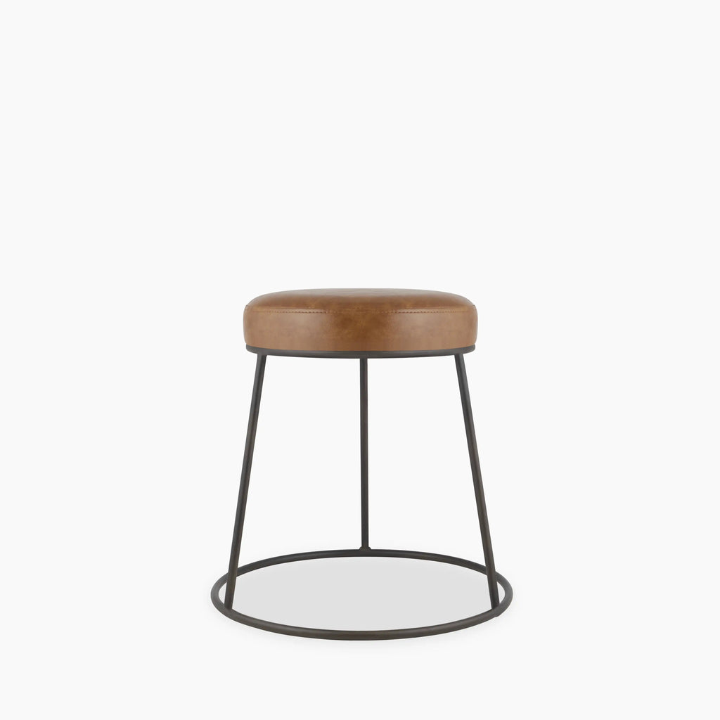 Austen Low Stool | Vintage Tan Faux Leather & Rustic