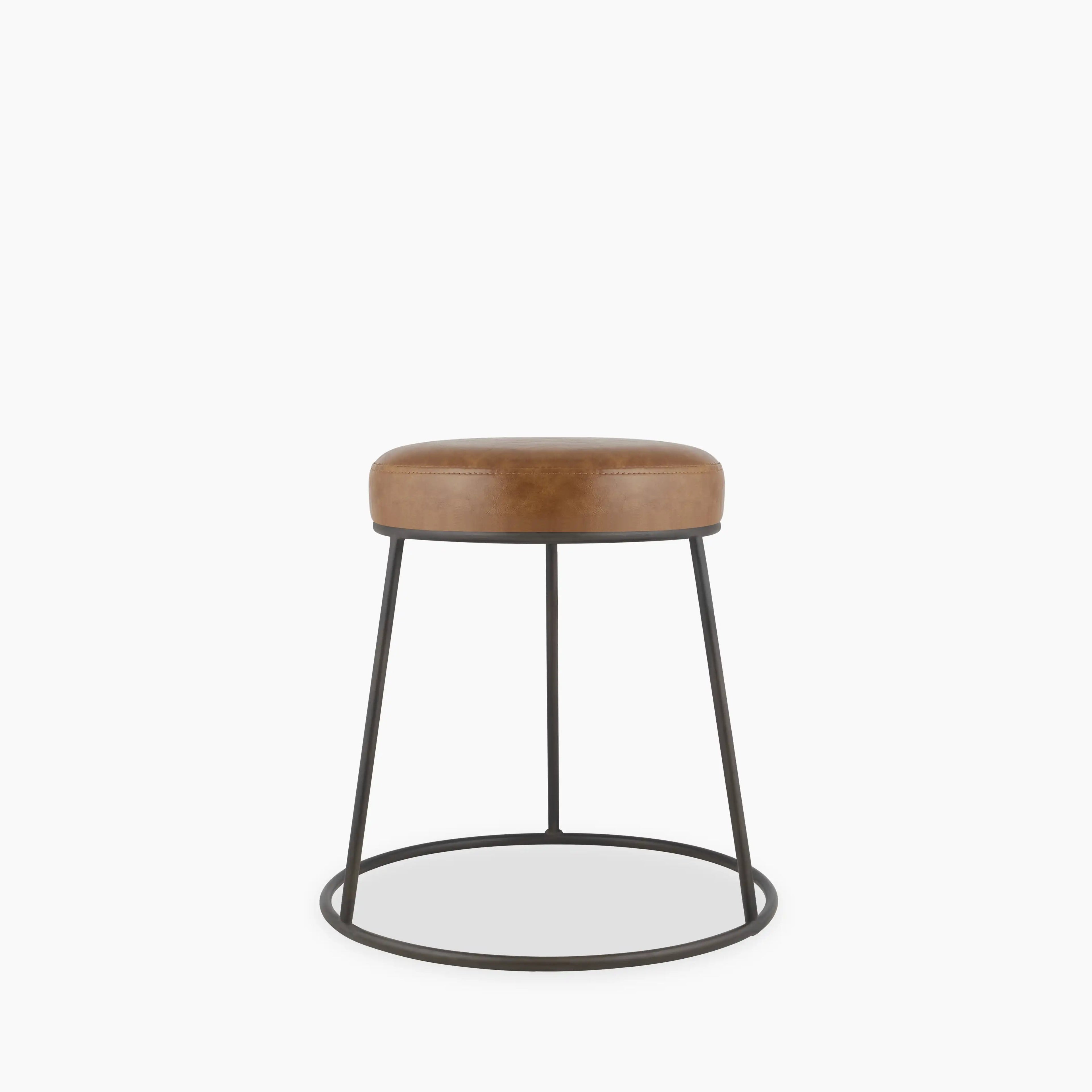 Austen Low Stool | Vintage Tan Faux Leather & Rustic