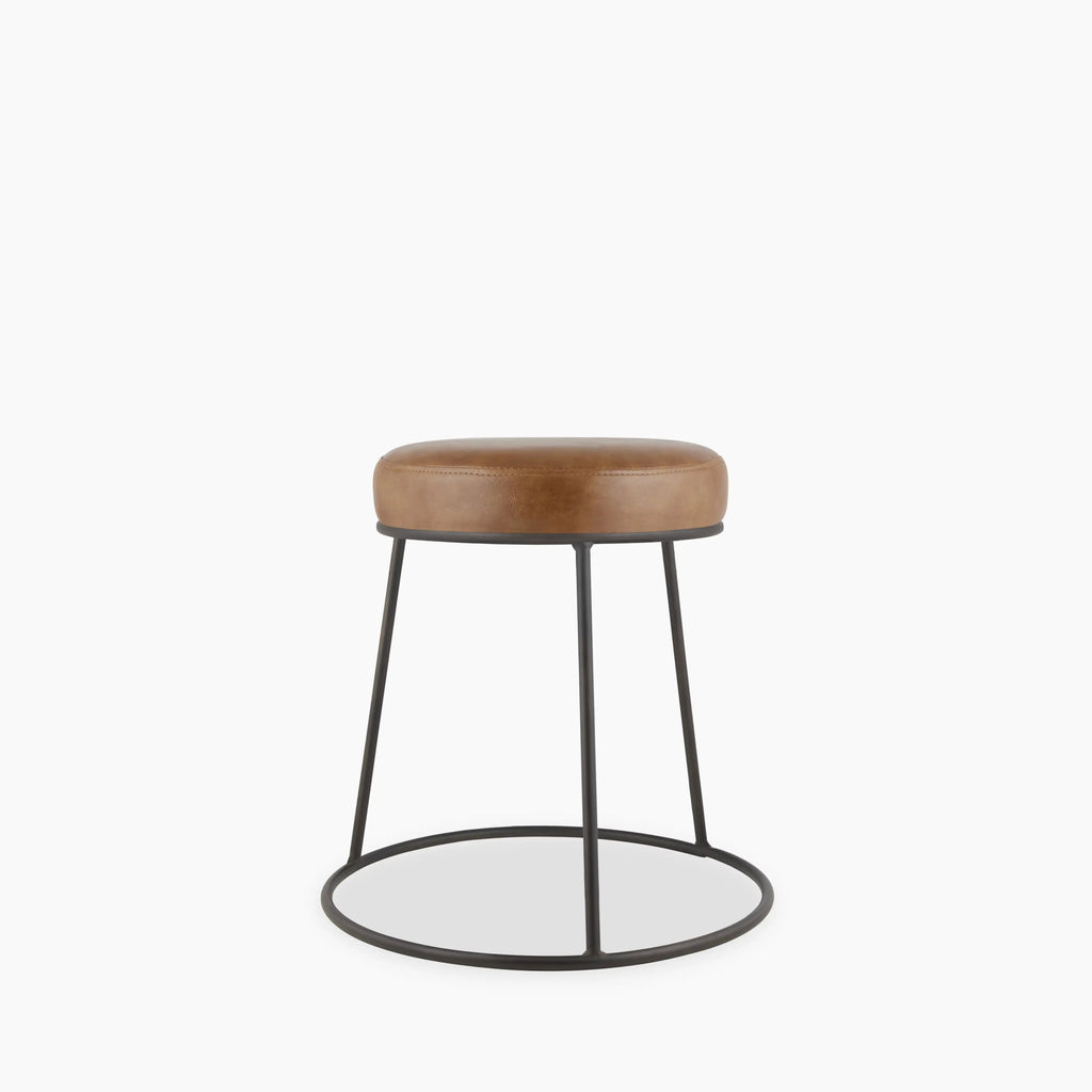 Austen Low Stool | Vintage Tan Faux Leather & Rustic