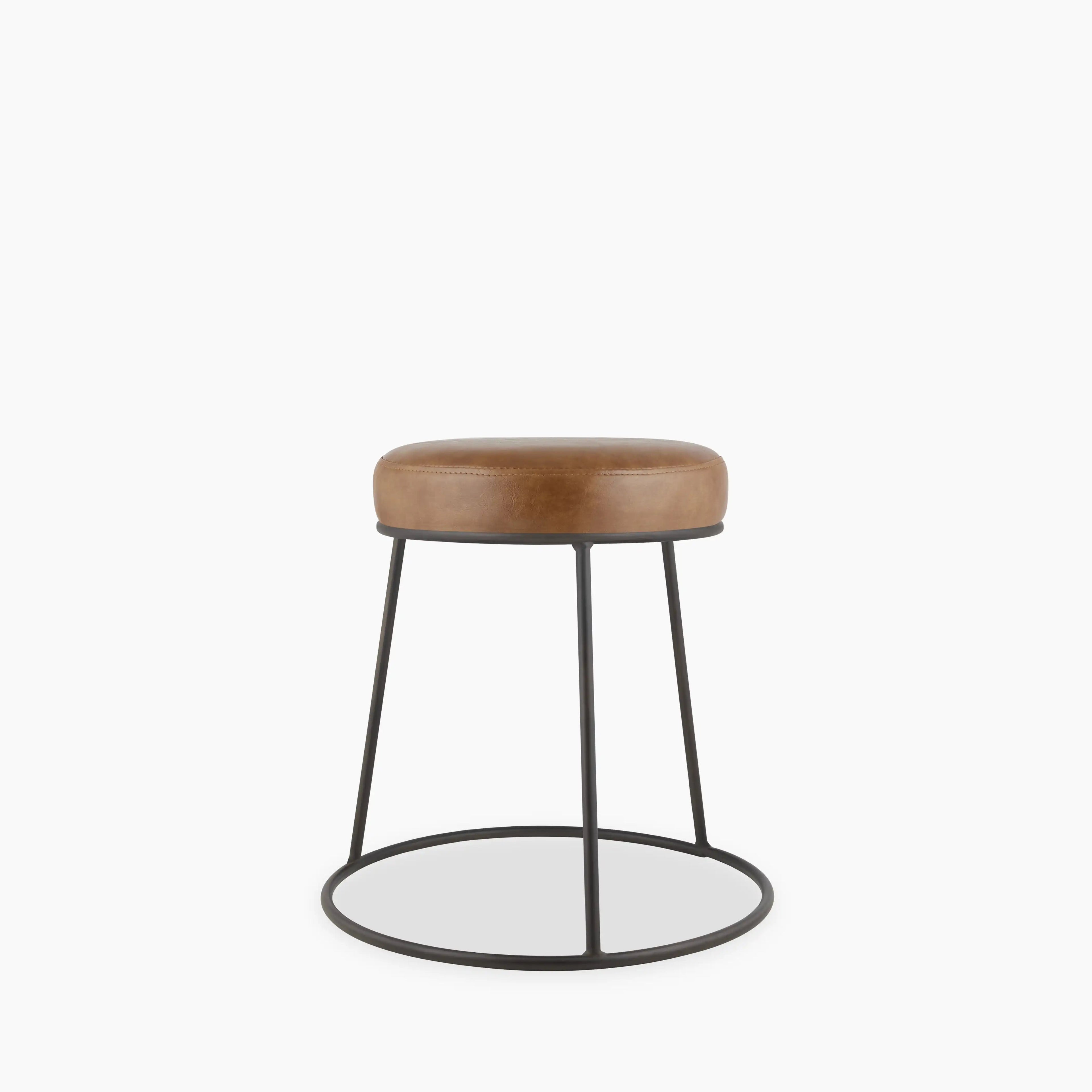 Austen Low Stool | Vintage Tan Faux Leather & Rustic